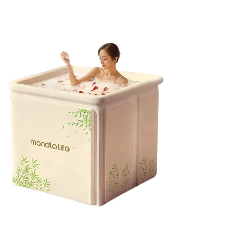 Сгъваема квадратна вана за баня, вътрешна употреба, екологично PVC, за двама, повдигнати ръбове