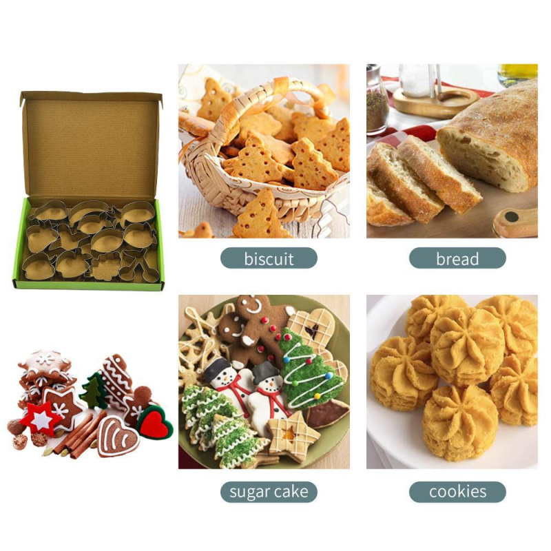 Set od 12 nehrđajućih čeličnih kalupa za kekse s voćnim uzorkom — kalupi za kekse i tortu, nepravilni oblici, moderni minimalistički stil