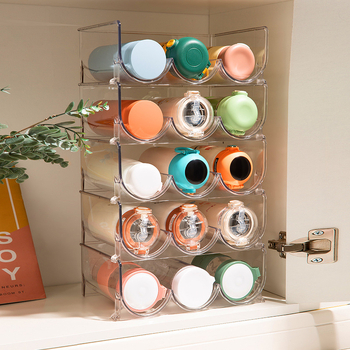 Everett suport pentru pahare din plastic — raft de birou cu mai multe niveluri, montaj fără găuri, stocare stackabilă, protecție împotriva prafului, design modern