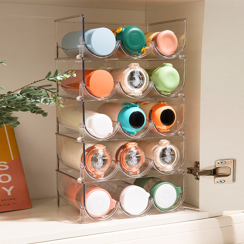 Everett suport pentru pahare din plastic — raft de birou cu mai multe niveluri, montaj fără găuri, stocare stackabilă, protecție împotriva prafului, design modern