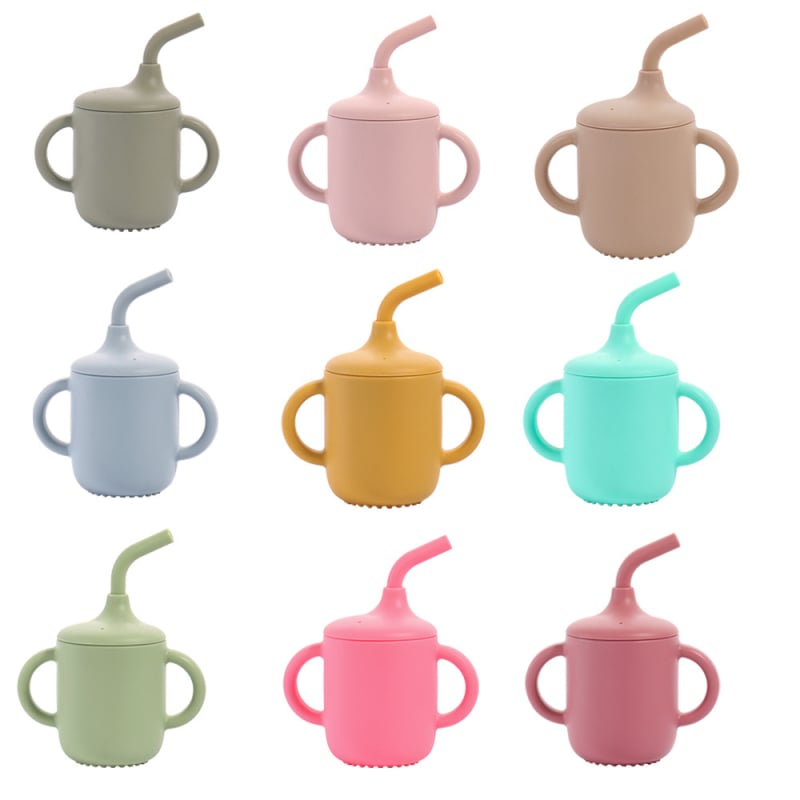 Silicone dječji čaš s kljunom - nepropusna, otporna na padove, set dječjih posuđa za jelo, od 3 mjeseca