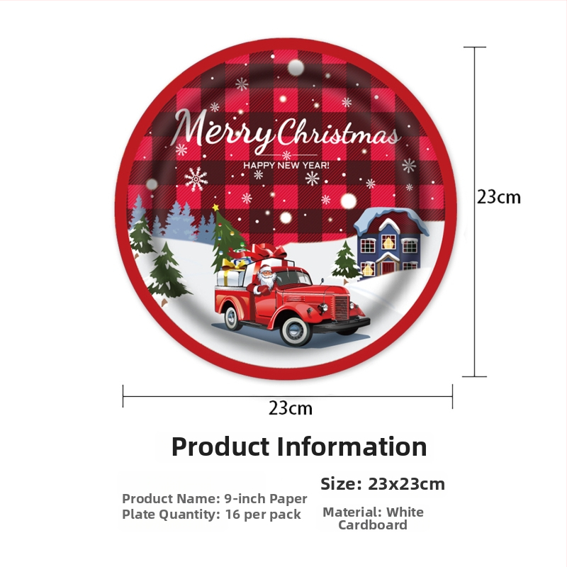 Set decorativ de Crăciun, de unică folosință — veselă de masă din plastic și hârtie: farfurii, fețe de masă și șervețele; accesorii pentru aranjarea spațiului