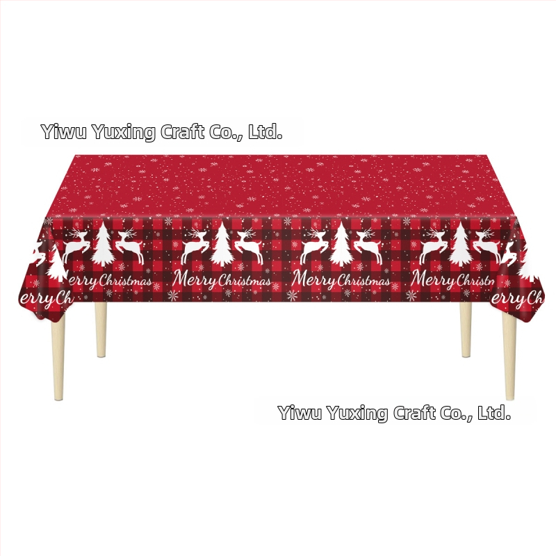 Set decorativ de Crăciun, de unică folosință — veselă de masă din plastic și hârtie: farfurii, fețe de masă și șervețele; accesorii pentru aranjarea spațiului