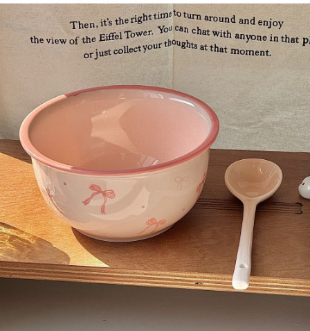 Zdjela za rezance s motivom mašne, INS stil, podglazurno završavanje, od kostnog porcelana