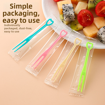 Jednorazová vidlička na ovocie z PS plastu, individuálne balená, 100–200 ks na balenie, vhodná do mikrovlnky, hmotnosť 0,55 g na kus