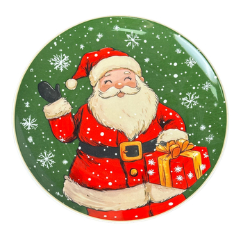 Kerámia karácsonyi étkészlet, kerek, rajzos mintával, alulglazúros felület, mikrohullámú sütőben használható