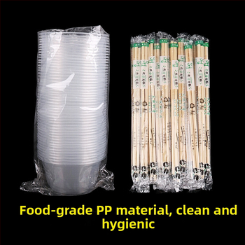 Jednokratni set posuđa od bambusa s okruglom kutijom za obrok, poklopcem i štapićima za jelo