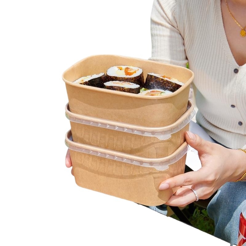 Jednokratna kutija za ručak od Kraft papira za take-away s voćnom salatom — biološki razgradiva, nije pogodna za mikrovalnu