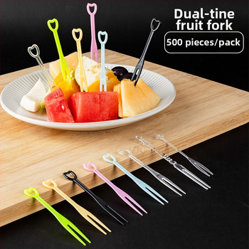 Jednorazová vidlička na ovocie, PS materiál, tvar srdca, samostatne balená, 500 kusov v balení, Shake box