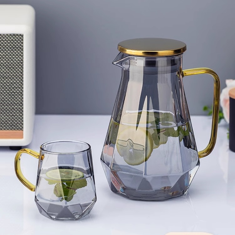 Σετ γυάλινος βραστήρας οικιακής χρήσης – Διαμαντένιο μοτίβο, Σύγχρονο μινιμαλιστικό ύφος, Γυάλινο μποροσιλικό γυαλί υψηλής αντοχής στη θερμοκρασία, Κατάλληλο για κρύο νερό