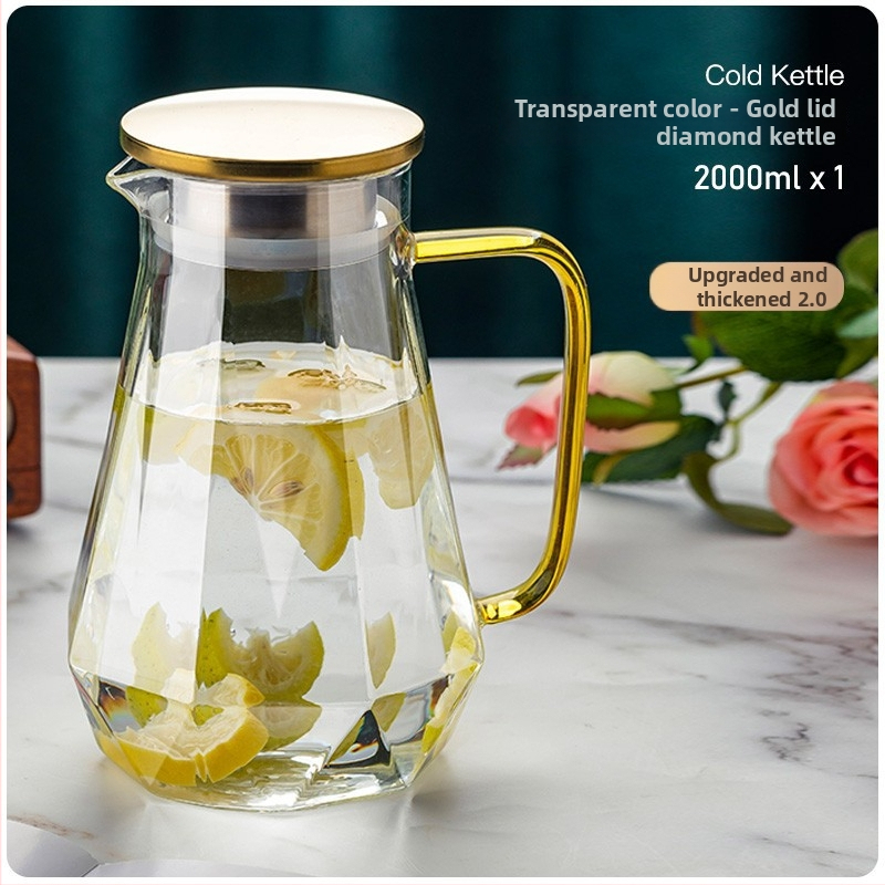 Sklenená súprava čajníka do domácnosti – diamantový vzor, moderný minimalistický štýl, vysokoteplotné borosilikátové sklo, vhodné pre studenú vodu