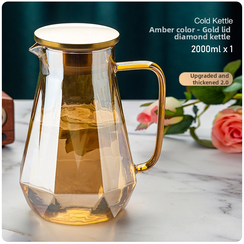 Sklenená súprava čajníka do domácnosti – diamantový vzor, moderný minimalistický štýl, vysokoteplotné borosilikátové sklo, vhodné pre studenú vodu