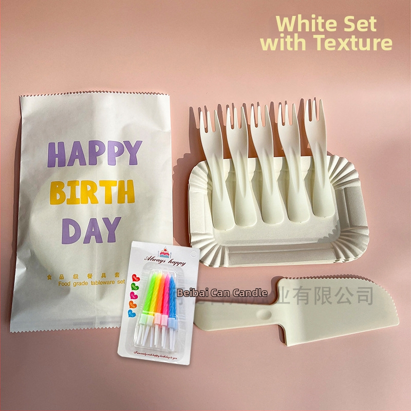 Jednorazový plastový súbor príborov a podnos na tortu – obdĺžnikový tvar – možnosť potlače loga – 300 súprav v balení