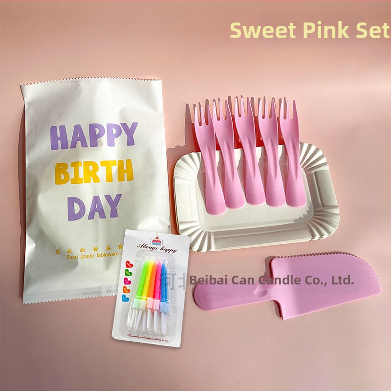 Jednorazový plastový súbor príborov a podnos na tortu – obdĺžnikový tvar – možnosť potlače loga – 300 súprav v balení