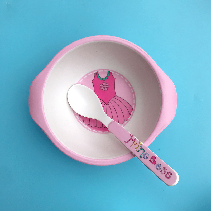 Set dječjih posuda: zdjela i žlica od vlakna bambusa – crtani stil, dvodijelni set za djecu od 24 mjeseca