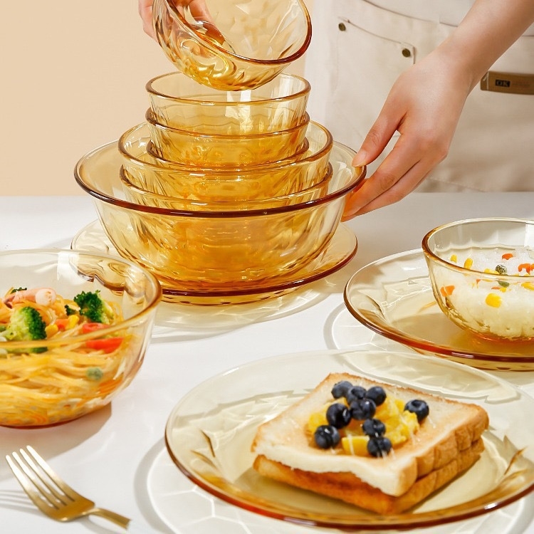 Σετ σκευών τραπεζιού από γυαλί υψηλής μποροσιλιλικότητας — μπολάκια, μπολάκια σούπας, πιάτα, μπολάκια ρυζιού — διαθέσιμη προσαρμοσμένη επεξεργασία — INS στυλ / Νέο κινεζικό στυλ