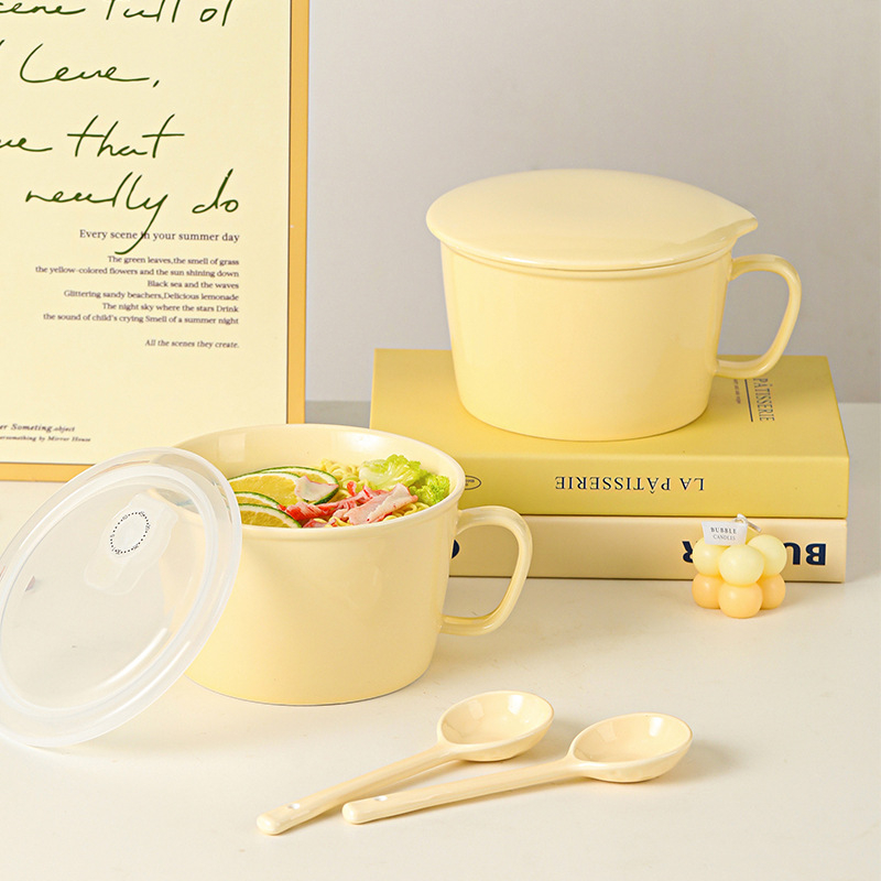 Porcelanska zdjela za rezance s poklopcem i držačem, pogodna za mikrovalnu pećnicu, japanski stil