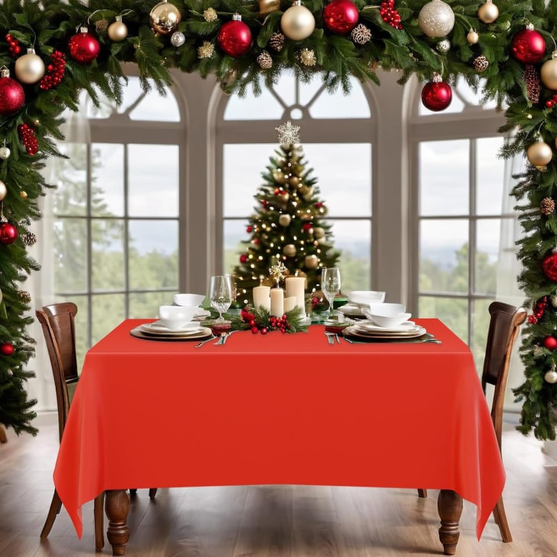 Еднократна PE пластмасова покривка за маса, правоъгълна със мрежест модел, водоустойчива и маслоустойчива, против изгаряне, без нужда от пране, за Нова година 2025