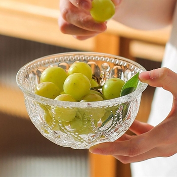 Vas de desert din sticlă, în stil european vintage, cu relief floral, sticlă rezistentă la temperaturi, suprafață electroplacată, opțiune de logotip personalizat