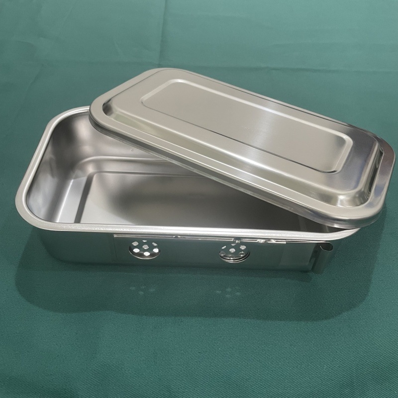 Cutie de sterilizare din oțel inoxidabil 304 cu capac – tavă pătrată pentru instrumente medicale (Jinbokang)