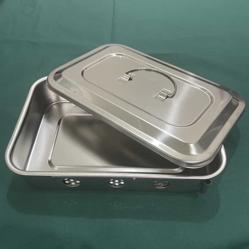 Cutie de sterilizare din oțel inoxidabil 304 cu capac – tavă pătrată pentru instrumente medicale (Jinbokang)