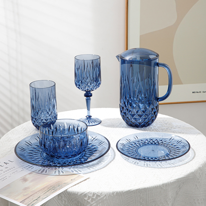 6-dijelni PS set za vodu, izgled stakla, otporan na padove: boca za hladnu vodu, posuda za vodu, šalice i zdjela