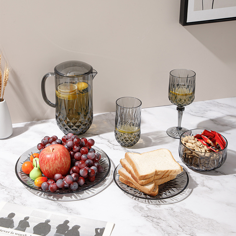 6-dijelni PS set za vodu, izgled stakla, otporan na padove: boca za hladnu vodu, posuda za vodu, šalice i zdjela