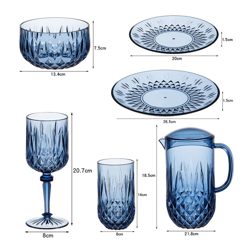 6-dijelni PS set za vodu, izgled stakla, otporan na padove: boca za hladnu vodu, posuda za vodu, šalice i zdjela
