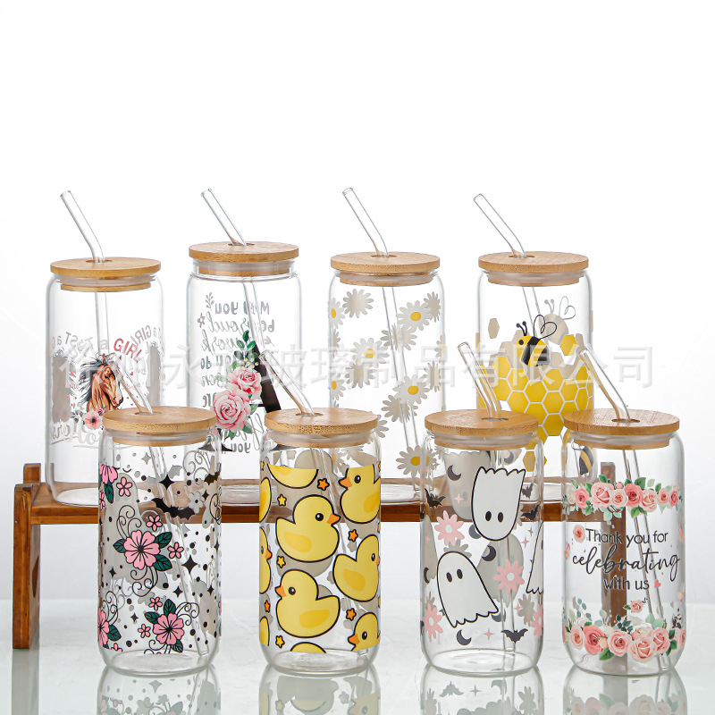 Sippy čaša s poklopcem i slamkom, borosilikatno staklo visoke temperature otpornosti, jednostruka konstrukcija