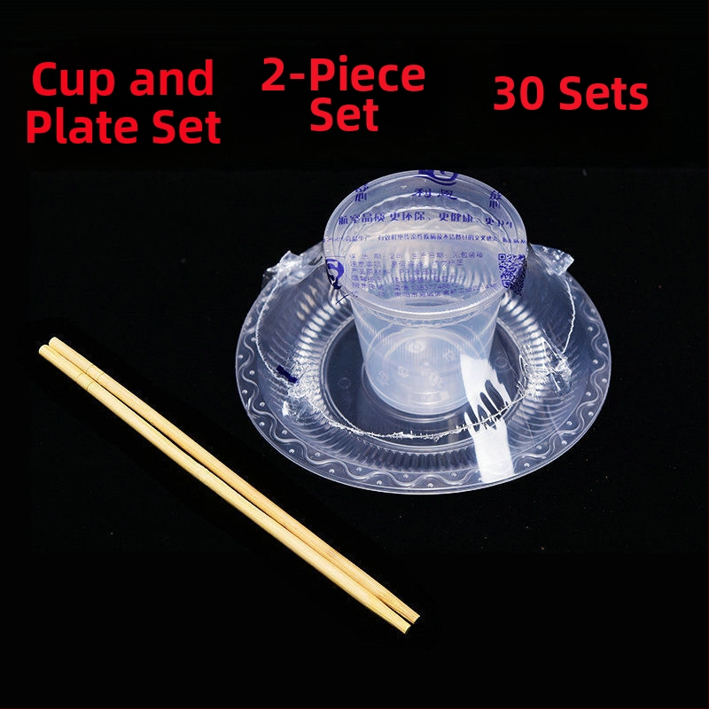 Jednorázová súprava riadu zo štyroch kusov, s hrubším dizajnom, z potravinárskeho plastu, nebiodegradovateľný