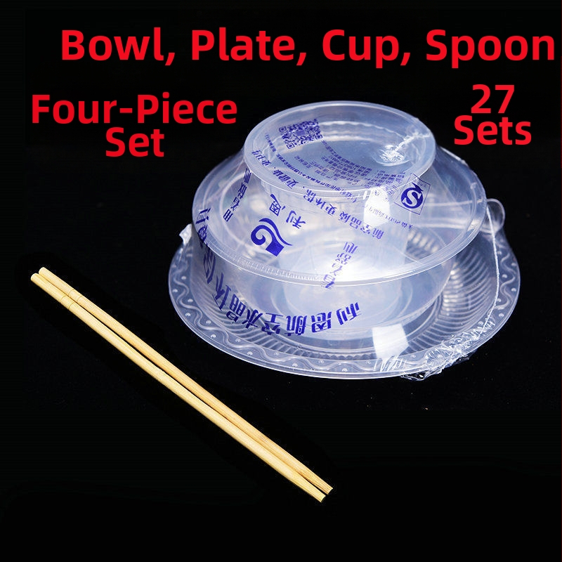 Jednorázová súprava riadu zo štyroch kusov, s hrubším dizajnom, z potravinárskeho plastu, nebiodegradovateľný