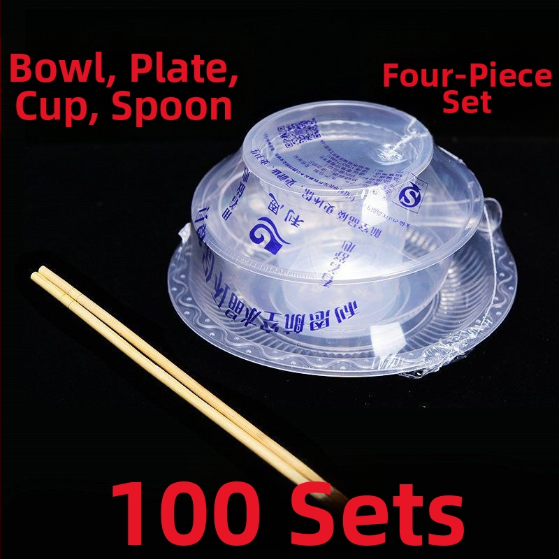 Jednorázová súprava riadu zo štyroch kusov, s hrubším dizajnom, z potravinárskeho plastu, nebiodegradovateľný