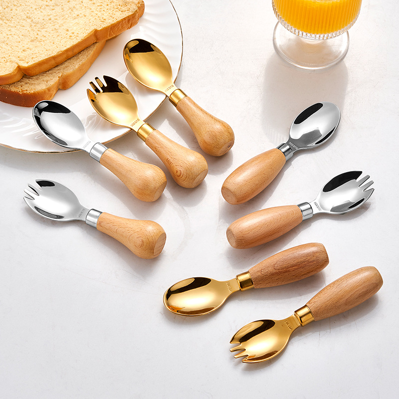 Hongjunda 304 nehrđajući čelik dječji pribor – žlica i vilica, minimalistički stil, za djecu od 6 mjeseci