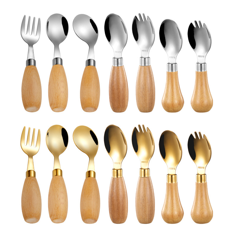 Hongjunda 304 nehrđajući čelik dječji pribor – žlica i vilica, minimalistički stil, za djecu od 6 mjeseci