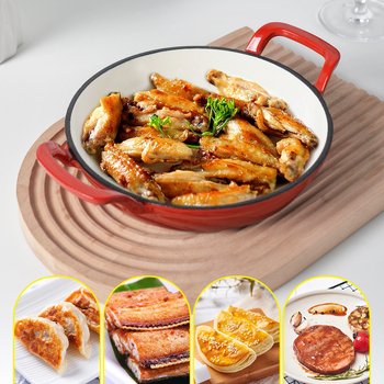 Tiganj od lijevanog željeza za prženje, s dvije ručke, bez premaza, s jednim dnom, kompatibilan s indukcijskim i plinskim štednjacima