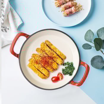 Tiganj od lijevanog željeza za prženje, s dvije ručke, bez premaza, s jednim dnom, kompatibilan s indukcijskim i plinskim štednjacima