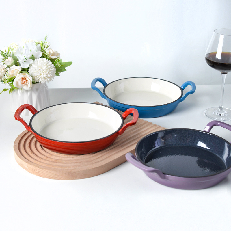 Tiganj od lijevanog željeza za prženje, s dvije ručke, bez premaza, s jednim dnom, kompatibilan s indukcijskim i plinskim štednjacima