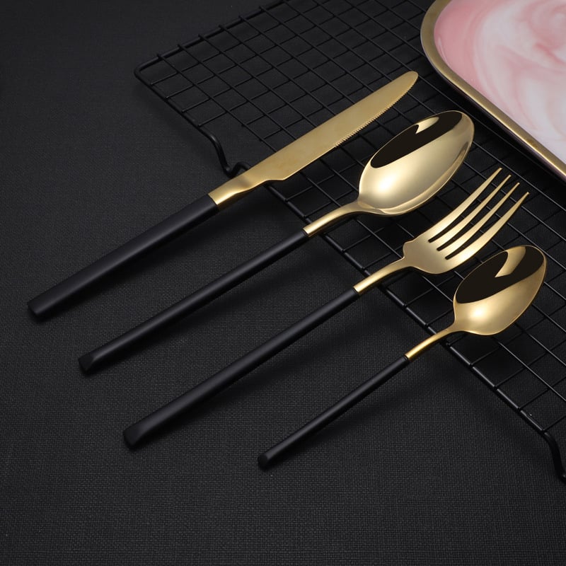 Set noževa, vilica i žlica od 304 nehrđajućeg čelika — zapadni stil stolnog posuđa, europski stil noža i vilice, ogledni sjaj, moderan minimalistički dizajn