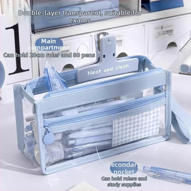 Прозрачен несесер за изпити, голям капацитет, мултифункционален канцеларски пакет