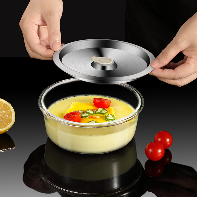 Staklena zdjela za parenje jaja s poklopcem, borosilikatno staklo, mikrovalna sigurnost, mogućnost ispisa logotipa, okrugli oblik, jednostavan suvremen stil