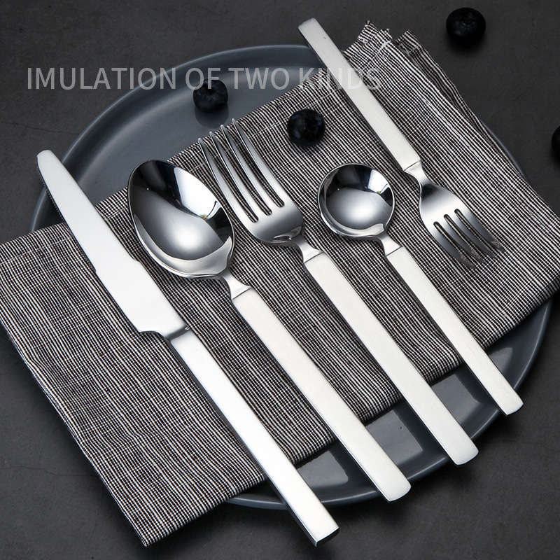 Trodjelni set pribora: nož, vilica, žlica od 304 nehrđajućeg čelika, debeli dizajn, ogledni završetak, zapadnjački stil