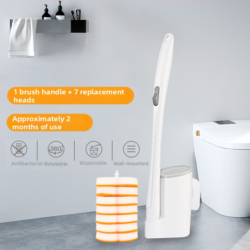 Egyszer használatos vécé kefés készlet hosszú nyéllel, műanyagból, modern minimalista stílusú fürdőszobába