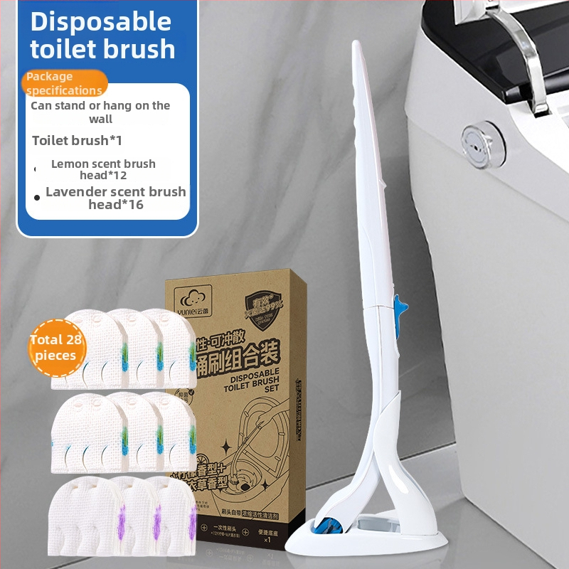 Yunlei Jednorázová sada toaletnej kefy, 1 kefka + 12 náhradných hlavíc, citrónová vôňa, plast