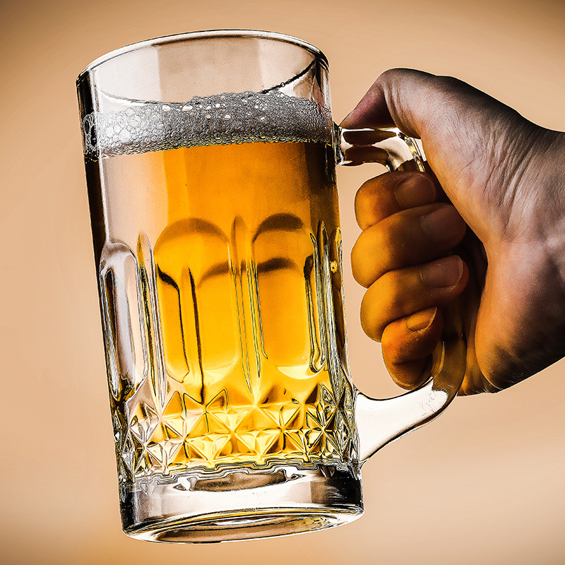 Sörös bögre edzett üvegből, 500 ml kapacitás, fogantyúval, testreszabható