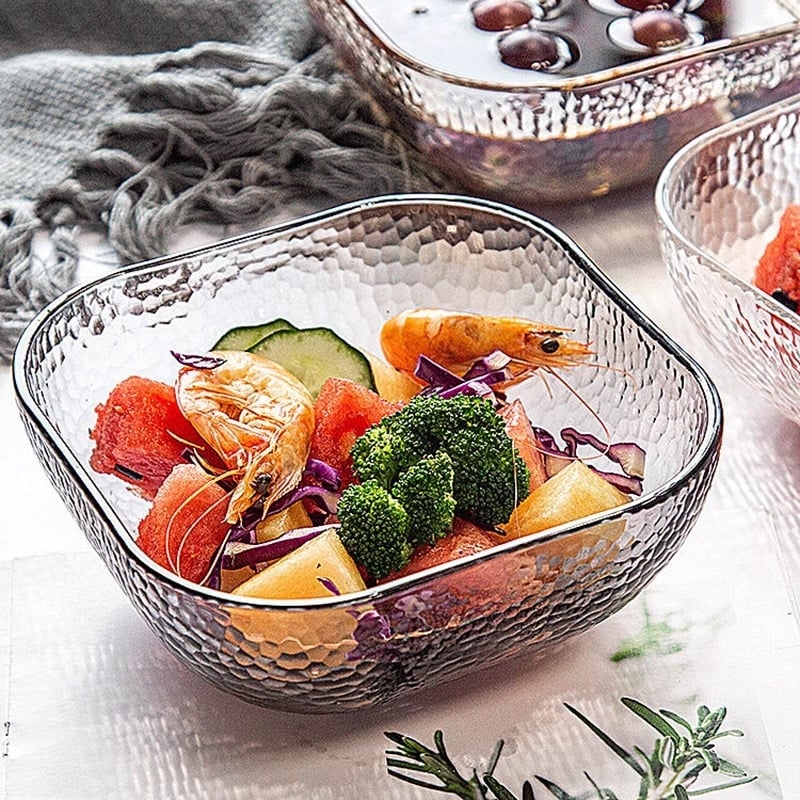 Salatnjak od soda-lime stakla, četvrtastog oblika, jedinstven uzorak, moderan minimalistički stil, nije pogodna za mikrovalnu pećnicu.