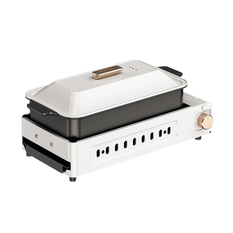 Odvojivi 2-u-1 lonac za hotpot i roštilj, 1500W, 7L lijevano željezo, 220V, upravljanje gumbima, zamjenska tava za pečenje, Shabu-Shabu funkcija, za 3-4 osobe
