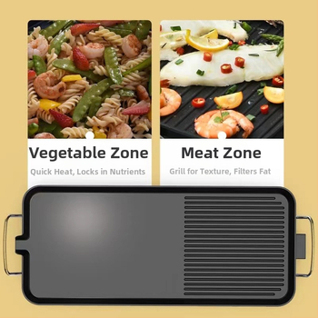 Füstmentes elektromos grillsütő serpenyő, tapadásmentes bevonattal, alumínium kivitel, négyzet alakú, hordozható
