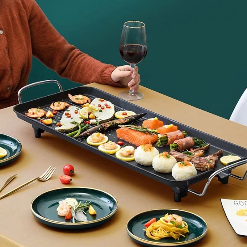 Füstmentes elektromos grillsütő serpenyő, tapadásmentes bevonattal, alumínium kivitel, négyzet alakú, hordozható