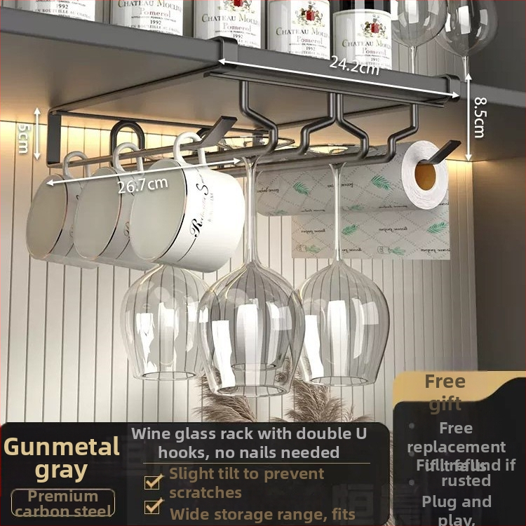 Nástenný držiak na poháre na víno, bez vŕtania, z karbónovej ocele, moderný minimalistický štýl, Ermo