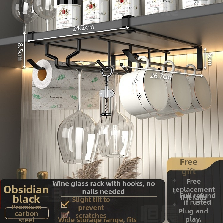 Nástenný držiak na poháre na víno, bez vŕtania, z karbónovej ocele, moderný minimalistický štýl, Ermo